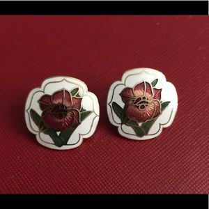 VINTAGE Cloisonné Iris Earrings!! Amazing!